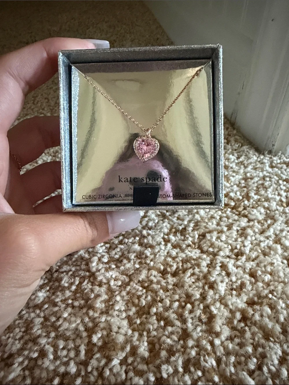 kate spade Rose Gold Heart Necklace with Pink Crystal Pendant